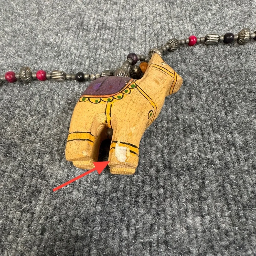 Vintage Hand Painted‎ Wooden Elephant Camel Animal Bead Garland 68 Inch